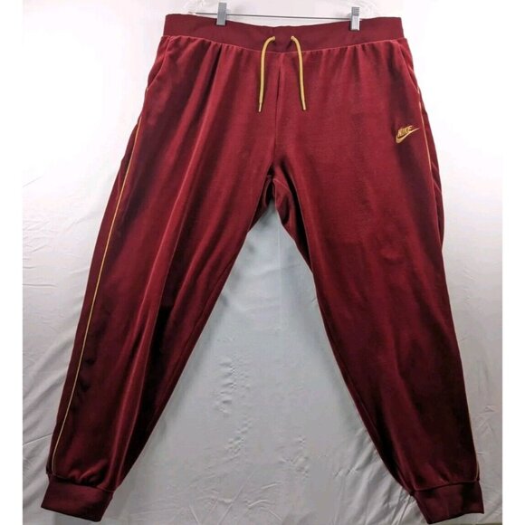 Nike NSW Red Velour Pants With Yellow Stripe Accents 2XL Embroidered Logo Jogger - Picture 1 of 7